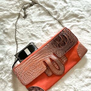 Orange Crocodile Embossed Clutch
